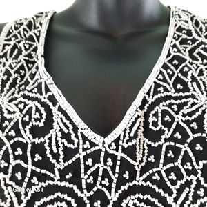 Vintage Jkara Formal Sleeveless Blck & White Beaded Luxury evening Top